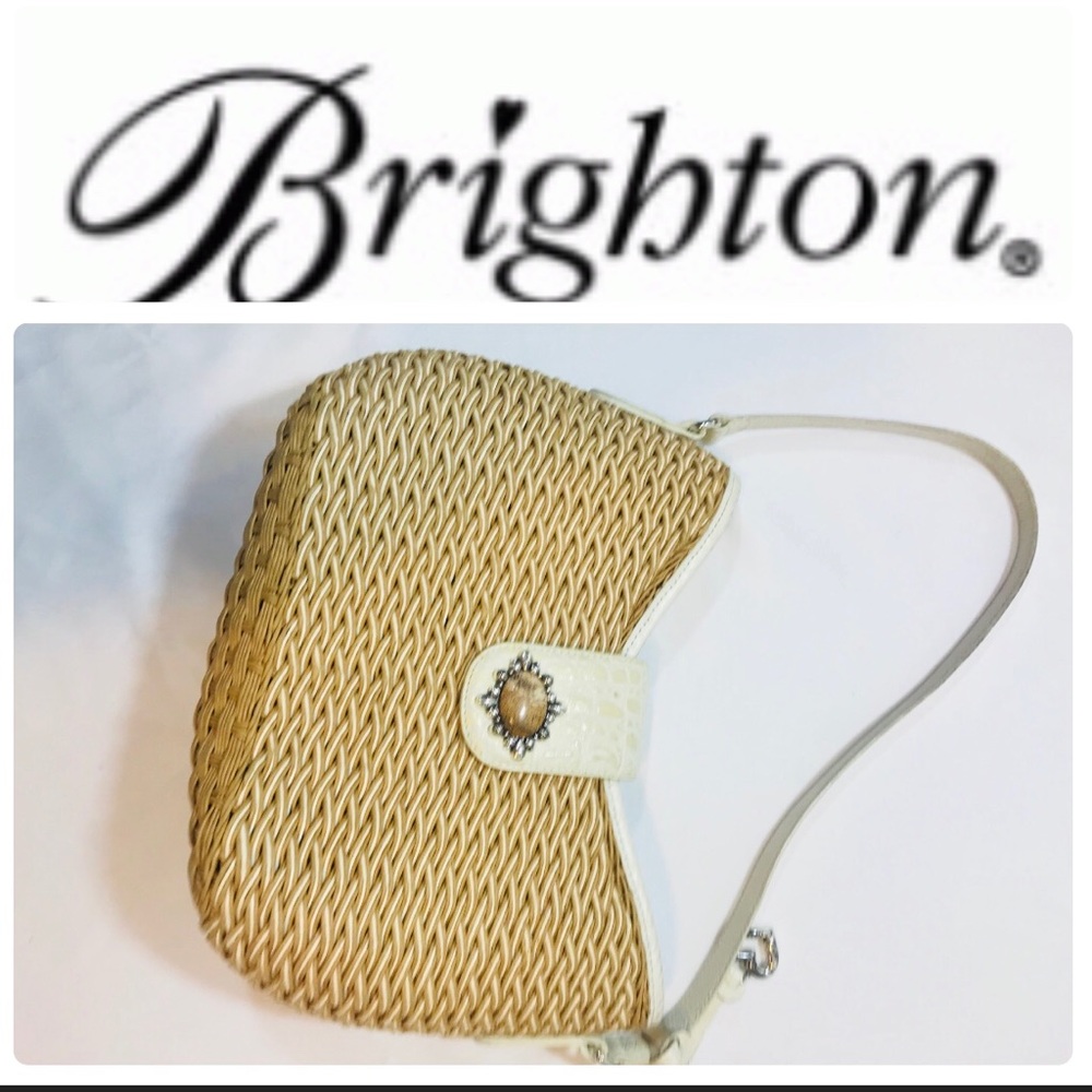 Brighton vintage white leather & straw woven purse